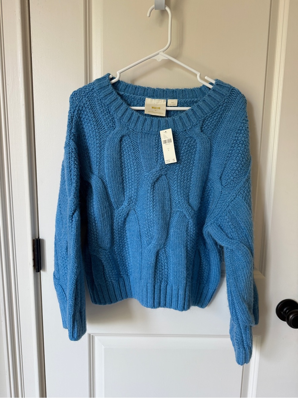 Anthropologie Cable-Knit Crewneck Sweater in Bright Blue